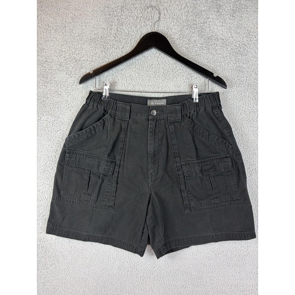 Croft & Barrow Cargo Shorts Mens 34 Black Cotton Canvas 8 Inseam Elastic Safari
